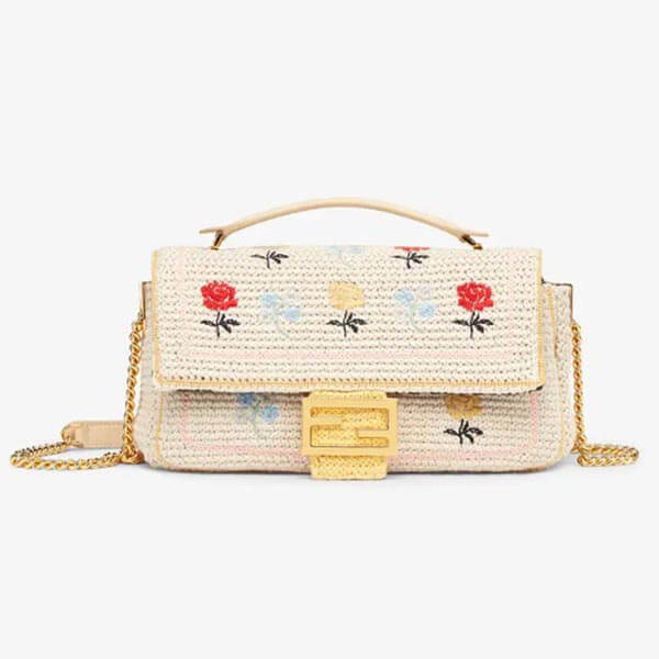 【フェンディ】バゲット 刺繍入り コットン バッグ* ホワイト 8BR783AFQTF0YTC